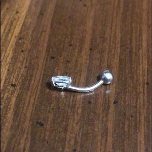 14K white gold bellybutton stud with heart diamond.